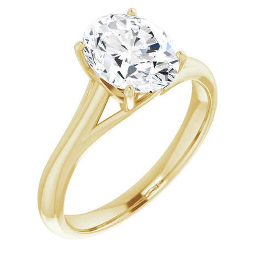 10K Yellow Gold Customizable Oval Cut Solitaire with Crosshatched Prong Basket