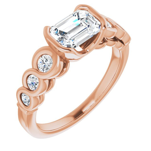 10K Rose Gold Customizable 7-stone Emerald/Radiant Cut Design with Interlocking Infinity Band