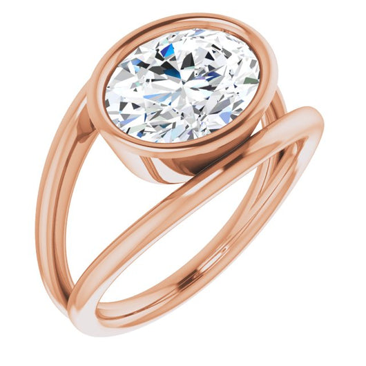 10K Rose Gold Customizable Bezel-set Oval Cut Style with Wide Tapered Split Band