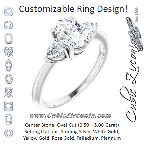 Cubic Zirconia Engagement Ring- The Zhata (Customizable 3-stone Oval Style with Pear Accents)