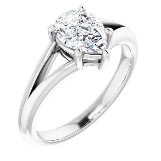 10K White Gold Customizable Pear Cut Solitaire with Tapered Split Band