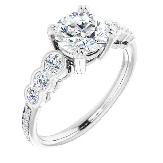 10K White Gold Customizable Round Cut 7-stone Style Enhanced with Bezel Accents and Shared Prong Band