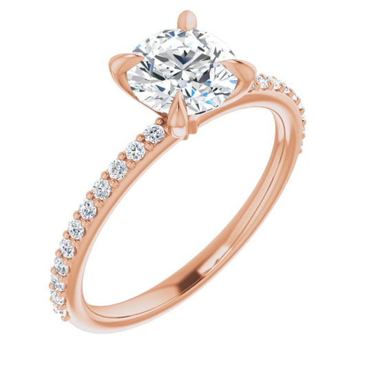 10K Rose Gold Customizable Round Cut Style with Delicate Pavé Band