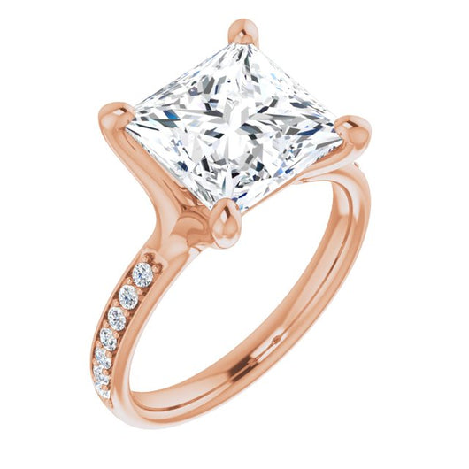 10K Rose Gold Customizable Heavy Prong-Set Princess/Square Cut Style with Round Cut Band Accents