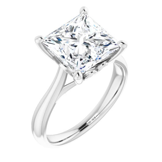 10K White Gold Customizable Princess/Square Cut Solitaire with Decorative Prongs & Tapered Band