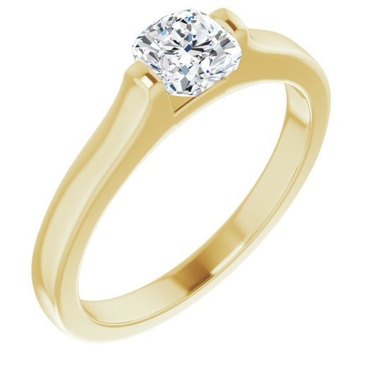 10K Yellow Gold Customizable Bar-set Cushion Cut Solitaire