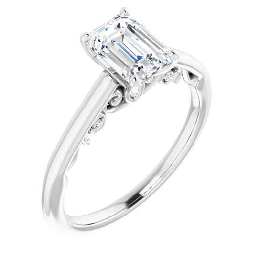 10K White Gold Customizable Cathedral-set Emerald/Radiant Cut Style featuring Peekaboo Trellis Hidden Stones