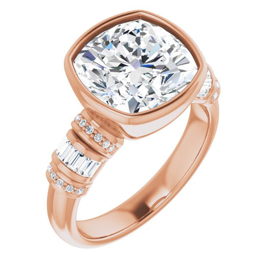 10K Rose Gold Customizable Bezel-set Cushion Cut Setting with Wide Sleeve-Accented Band