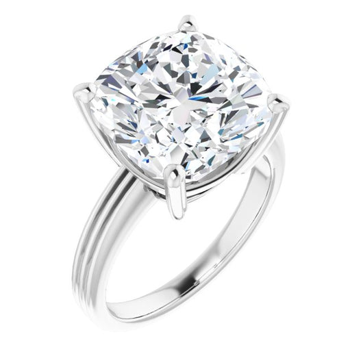 10K White Gold Customizable Cushion Cut Solitaire with Double-Grooved Band