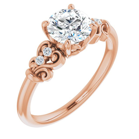 10K Rose Gold Customizable Vintage 5-stone Design with Round Cut Center and Artistic Band Décor