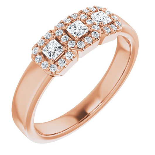 10K Rose Gold Customizable Princess/Square Cut Triple Halo 3-stone Design