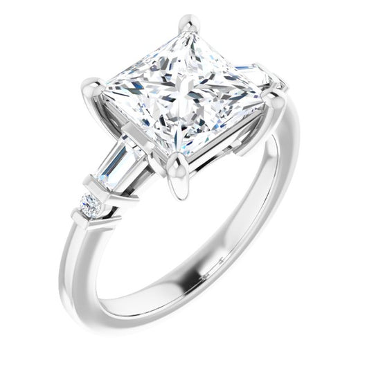 10K White Gold Customizable 5-stone Baguette+Round-Accented Princess/Square Cut Design)