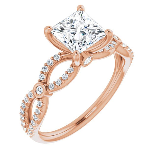 10K Rose Gold Customizable Princess/Square Cut Design with Infinity-inspired Split Pavé Band and Bezel Peekaboo Accents