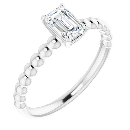 10K White Gold Customizable [[Cut] Cut Solitaire with Thin Beaded-Bubble Band