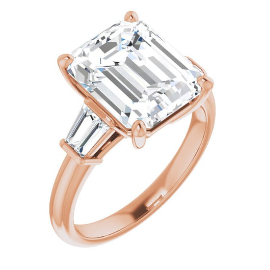 10K Rose Gold Customizable 5-stone Emerald/Radiant Cut Style with Quad Tapered Baguettes