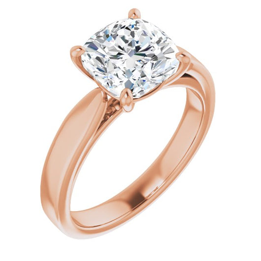 10K Rose Gold Customizable Cushion Cut Cathedral Solitaire with Wide Tapered Band