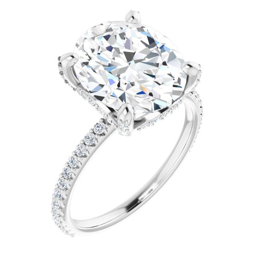 10K White Gold Customizable Oval Cut Design with Round-Accented Band, Micropav? Under-Halo and Decorative Prong Accents)