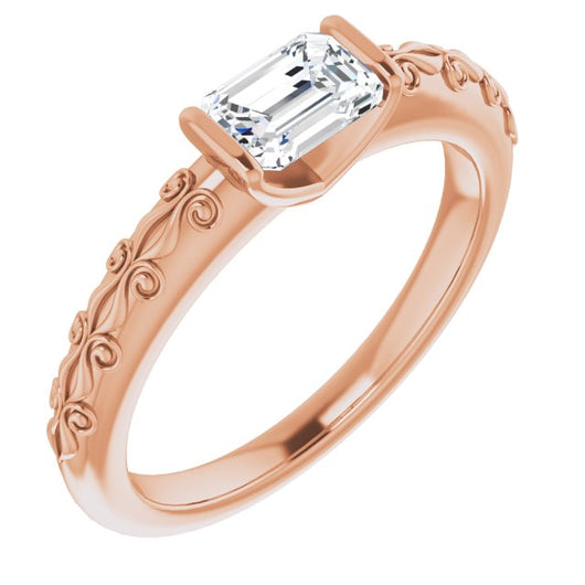 10K Rose Gold Customizable Bar-set Emerald/Radiant Cut Setting featuring Organic Band