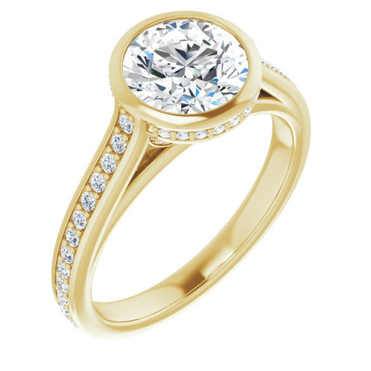 10K Yellow Gold Customizable Cathedral-Bezel Round Cut Design with Under Halo and Shared Prong Band