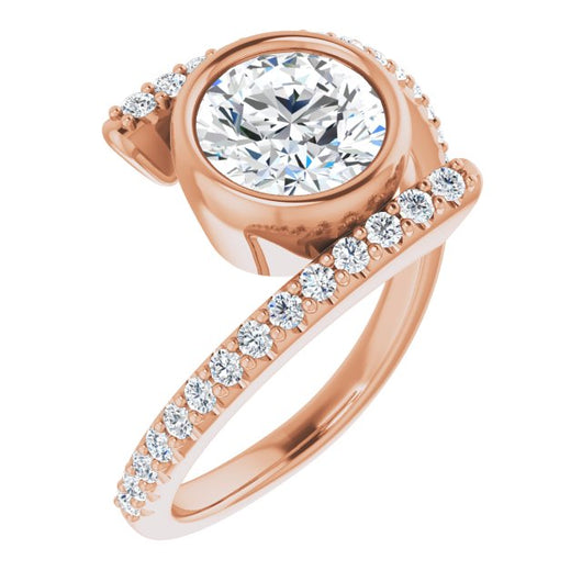 10K Rose Gold Customizable Bezel-set Round Cut Design with Bypass Pavé Band