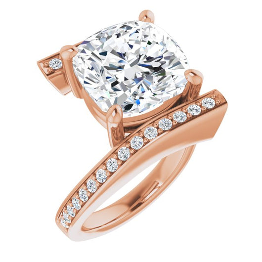 10K Rose Gold Customizable Faux-Bar-set Cushion Cut Design with Accented Bypass Band