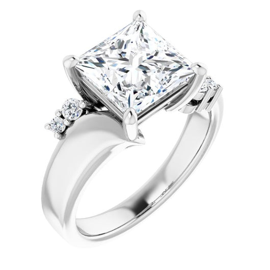 10K White Gold Customizable 5-stone Princess/Square Cut Style featuring Artisan Bypass