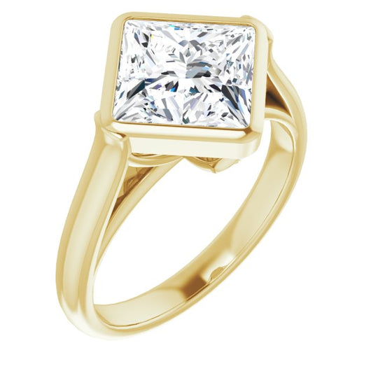 10K Yellow Gold Customizable Cathedral-Bezel Princess/Square Cut 7-stone "Semi-Solitaire" Design