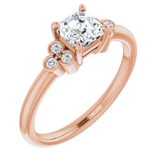 10K Rose Gold Customizable 7-stone Asscher Cut Center with Round-Bezel Side Stones