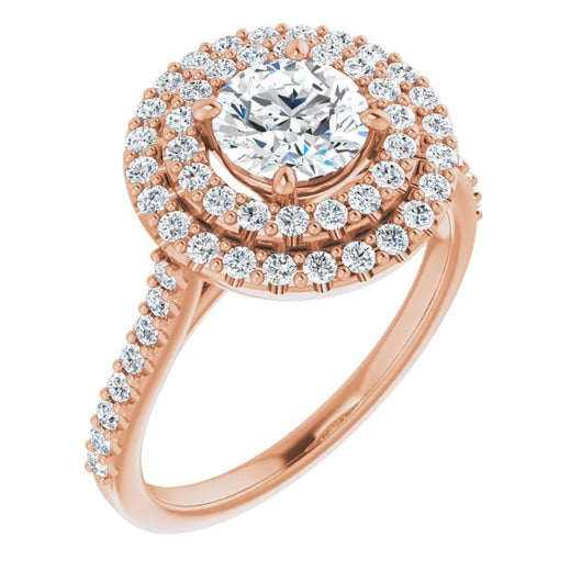 10K Rose Gold Customizable Double-Halo Round Cut Design with Accented Split Band