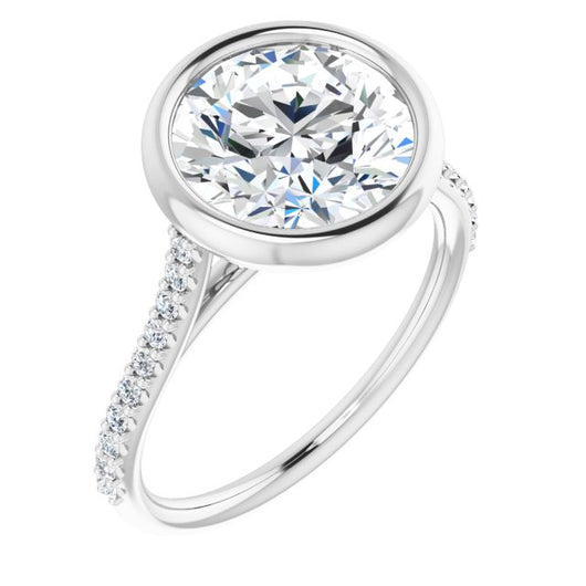 10K White Gold Customizable Bezel-set Round Cut Style with Ultra-thin Pavé-Accented Band