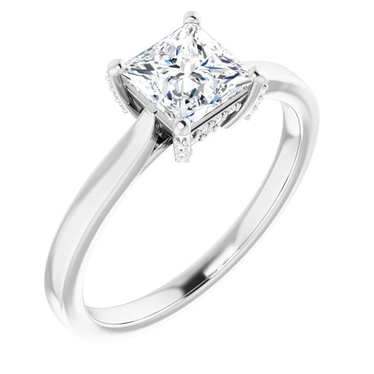 10K White Gold Customizable Cathedral-Raised Princess/Square Cut Style with Prong Accents Enhancement