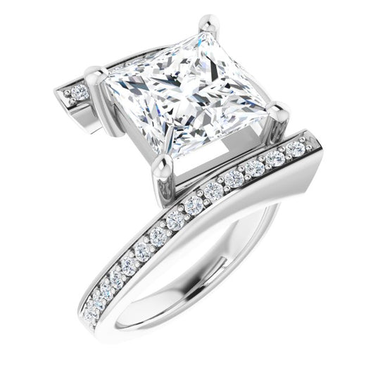 10K White Gold Customizable Faux-Bar-set Princess/Square Cut Design with Accented Bypass Band