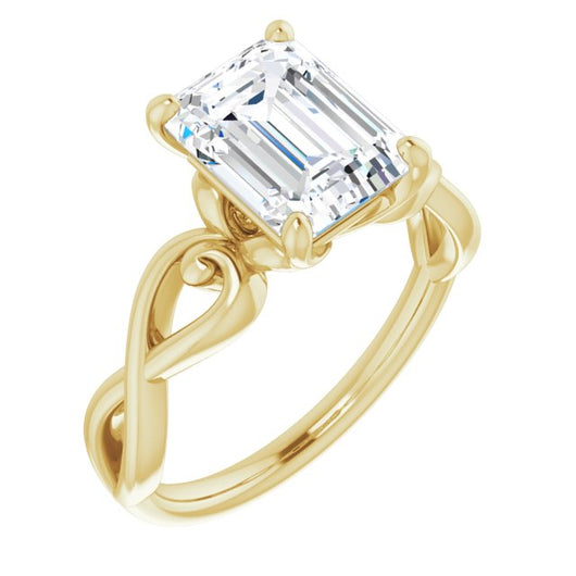 10K Yellow Gold Customizable Emerald/Radiant Cut Solitaire Design with Tapered Infinity-symbol Split-band