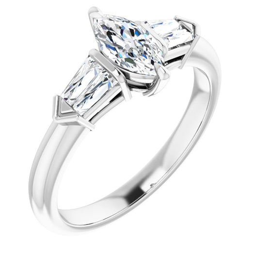 18K White Gold Customizable 5-stone Design with Marquise Cut Center and Quad Baguettes