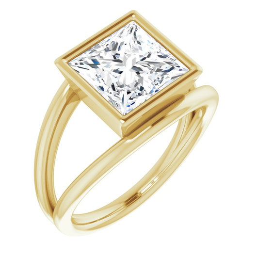 10K Yellow Gold Customizable Bezel-set Princess/Square Cut Style with Wide Tapered Split Band