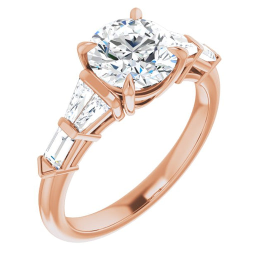 10K Rose Gold Customizable 7-stone Design with Round Cut Center and Baguette Accents