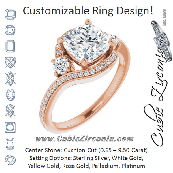 Cubic Zirconia Engagement Ring- The Paris Rae (Customizable Cushion Cut Bypass Design with Semi-Halo and Accented Band)