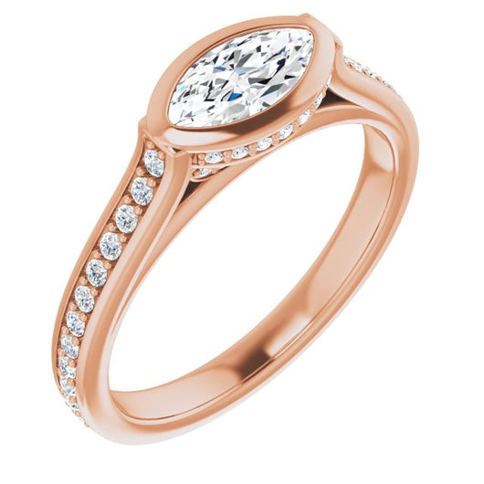 10K Rose Gold Customizable Cathedral-Bezel Marquise Cut Design with Under Halo and Shared Prong Band