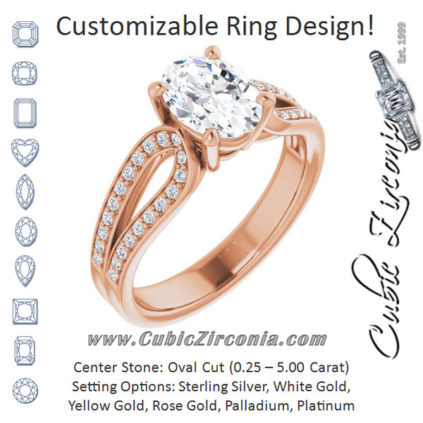 Cubic Zirconia Engagement Ring- The Annemarie (Customizable Oval Cut Design featuring Shared Prong Split-band)