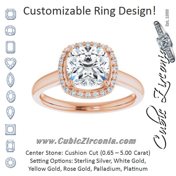 Cubic Zirconia Engagement Ring- The Amber (Customizable Halo-Styled Cathedral Cushion Cut Design)