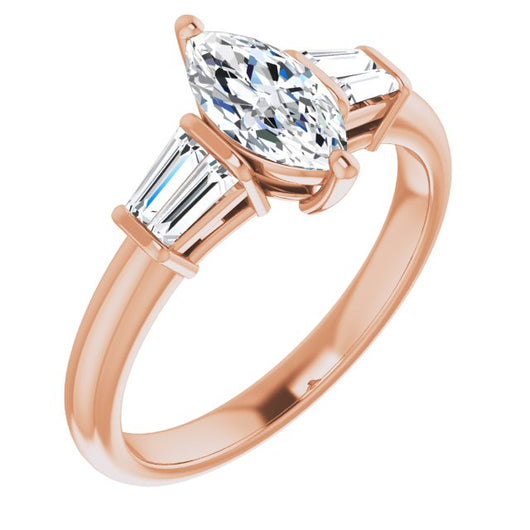 10K Rose Gold Customizable 5-stone Marquise Cut Style with Quad Tapered Baguettes