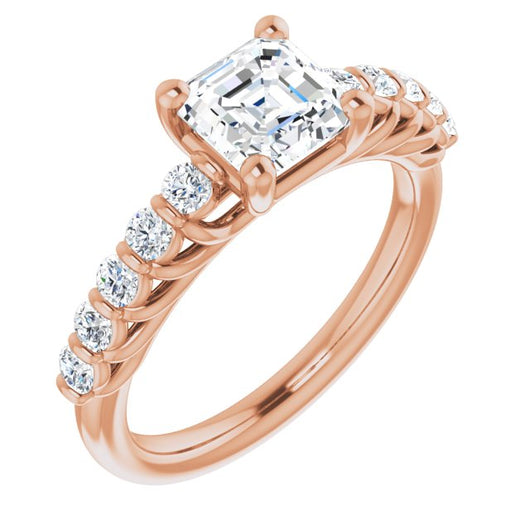 10K Rose Gold Customizable Asscher Cut Style with Round Bar-set Accents