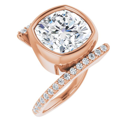 10K Rose Gold Customizable Bezel-set Cushion Cut Design with Bypass Pavé Band