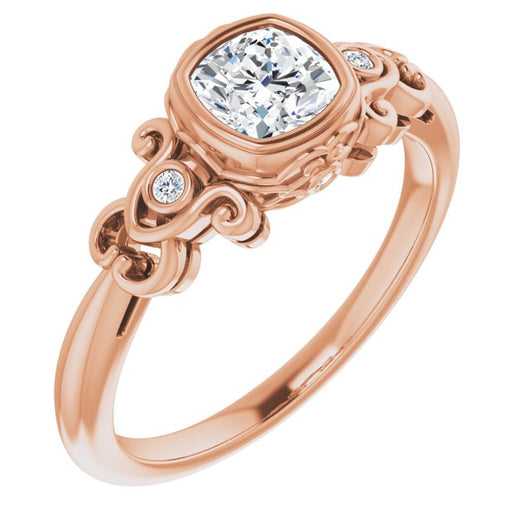 10K Rose Gold Customizable 5-stone Design with Cushion Cut Center and Quad Round-Bezel Accents