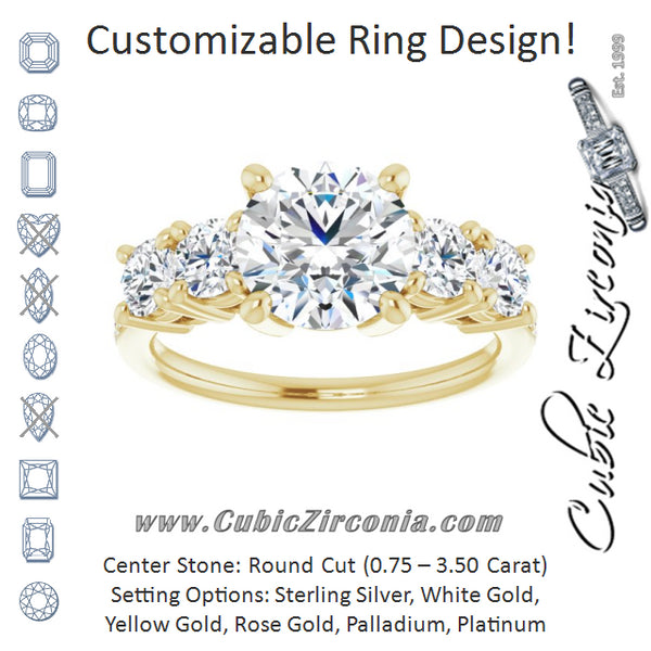 Cubic Zirconia Engagement Ring- The Denae (Customizable 5-stone Round Cut Design Enhanced with Accented Band)