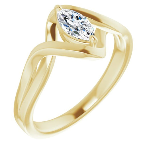 10K Yellow Gold Customizable Marquise Cut Hurricane-inspired Bypass Solitaire