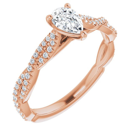 10K Rose Gold Customizable Pear Cut Style with Thin and Twisted Micropavé Band