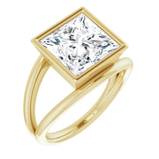 10K Yellow Gold Customizable Bezel-set Princess/Square Cut Style with Wide Tapered Split Band