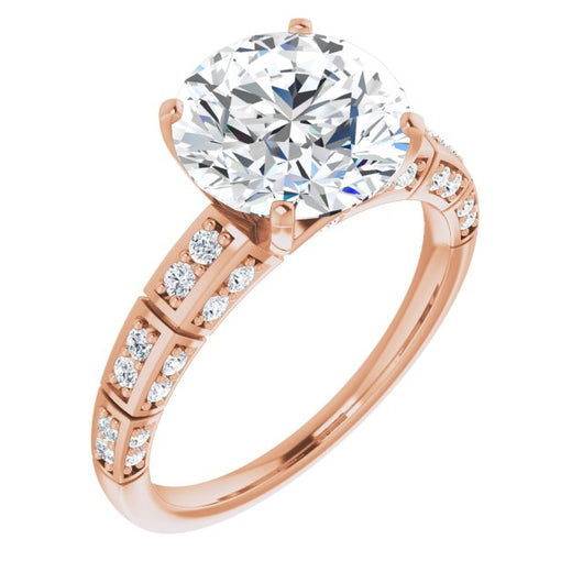 10K Rose Gold Customizable Round Cut Style with Three-sided, Segmented Shared Prong Band