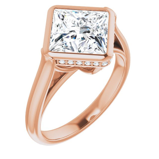 10K Rose Gold Customizable Princess/Square Cut Semi-Solitaire with Under-Halo and Peekaboo Cluster